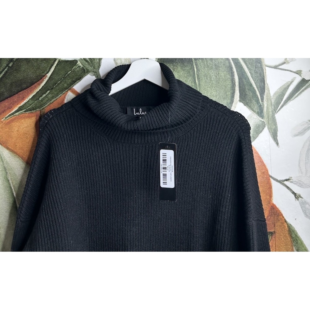 Lulus Size XS Fireside Chats Turtleneck Wide Sleeve Black Pullover Sweater NWT - Picture 3 of 7